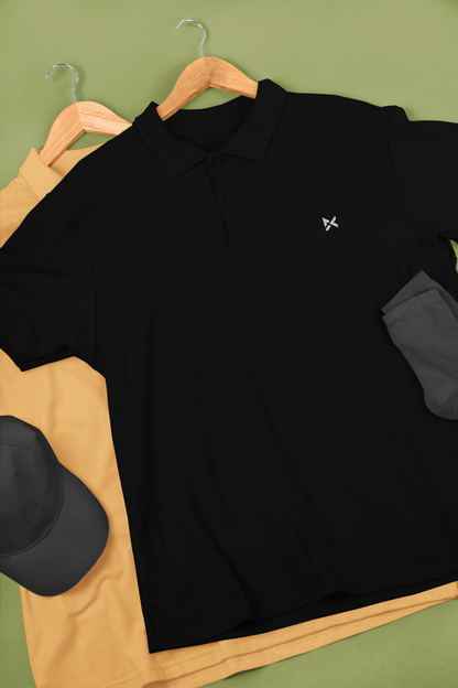 BLACK SOLID POLO T-SHIRT