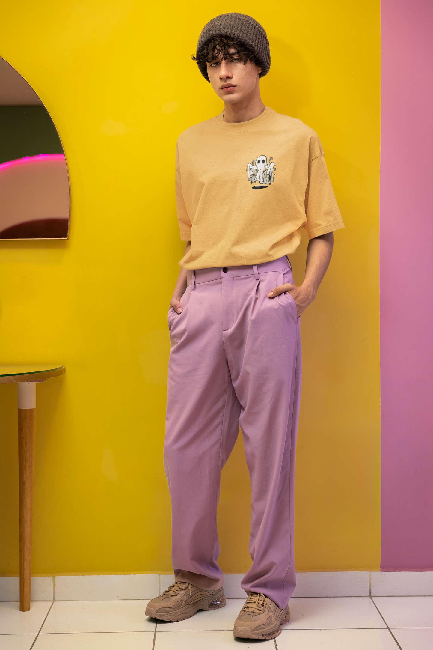 BEIGE UNISEX OVER SIZE T-SHIRT